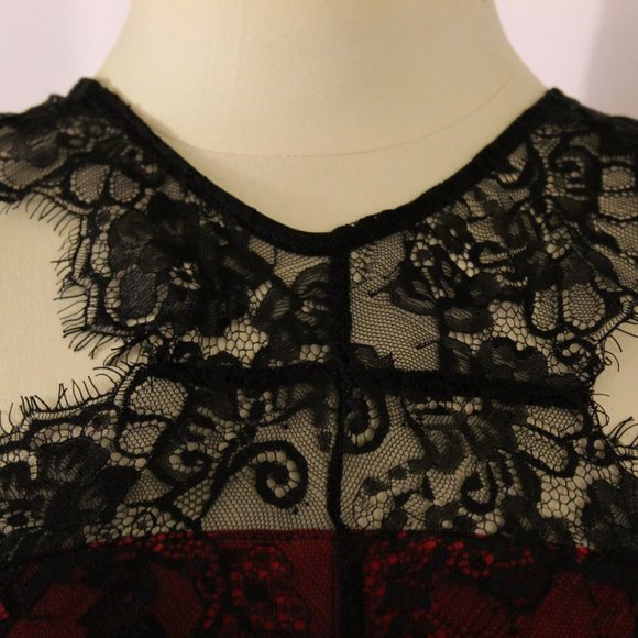 Retro Pinup Style Body Con Sexy Red Dress with Halter and Lace Detailing - Picture 5 of 7